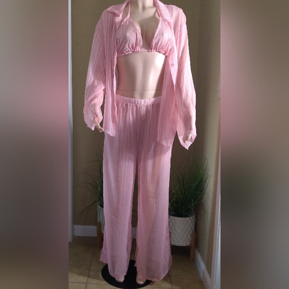 3 Piece Sheer Pink Sexy Swimsuit Pants Set - Picture 12 of 12